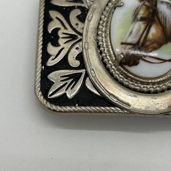 Vintage Western Style Belt Buckle Porcelain Horse Head Silver-tone - Picture 15 of 16